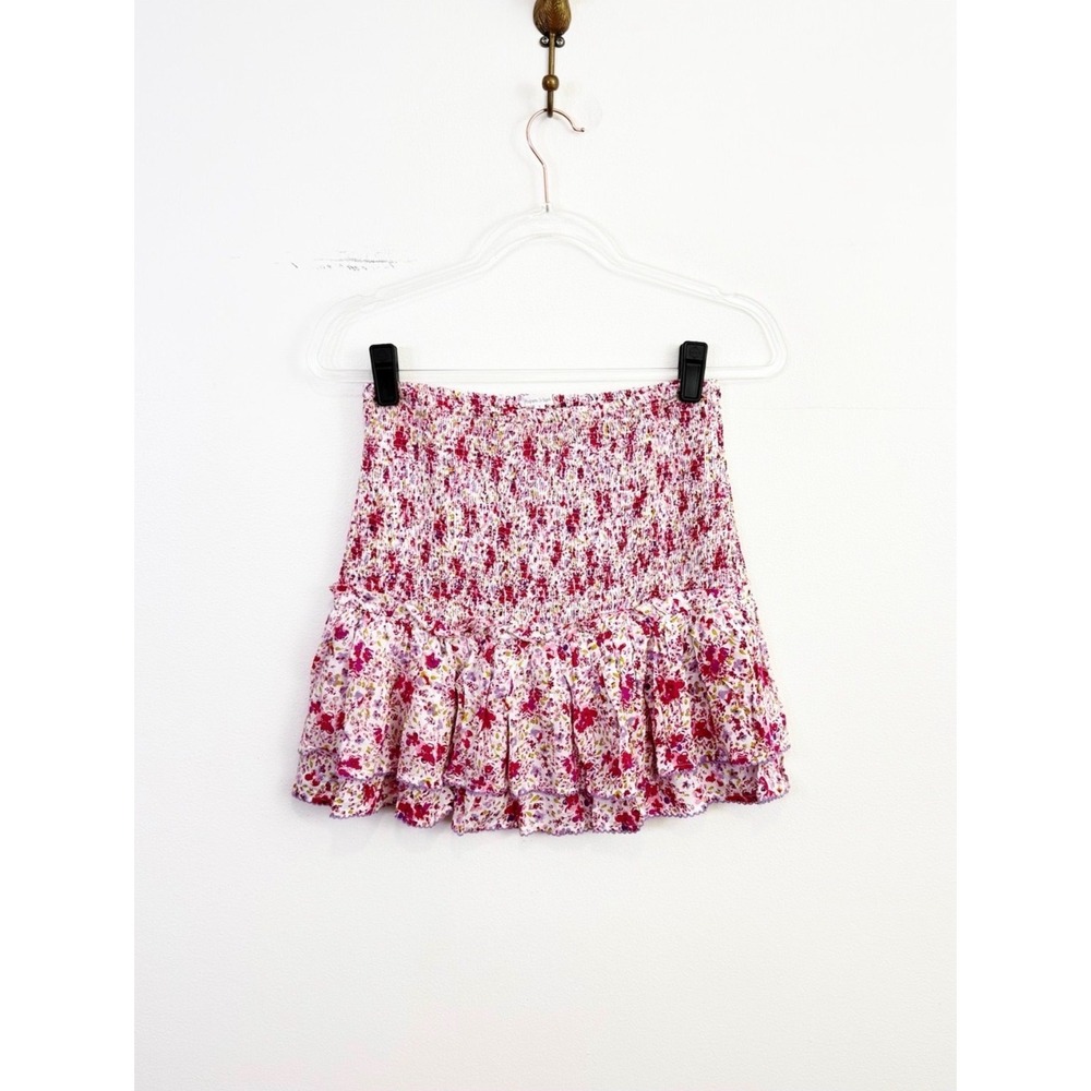 NWT Poupette St Barth Triny V Mini Skirt White Pink Watercolor Floral S